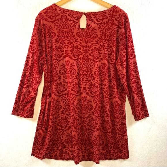 Women Velvet Burnout Top Sz L Red Whimsigoth Ren Fair Regency Royalcore Holiday - Picture 4 of 11